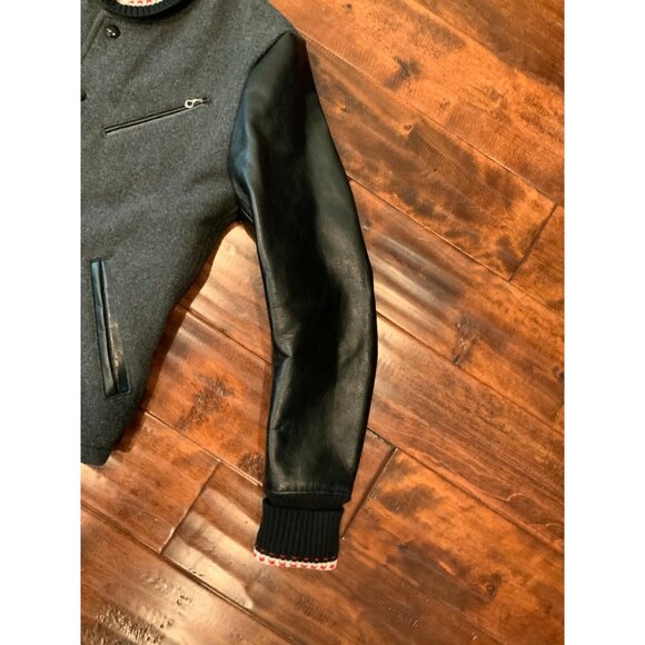 Dry Bones Gray Wool Varsity Jacket w/ Black Leather Sleeves, Size M - Picture 6 of 11